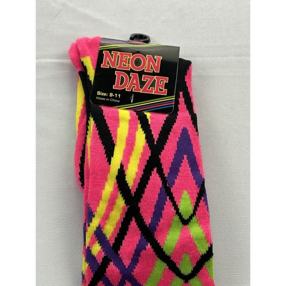 neon buddha Accessories - Neon Daze Neon Pink Crew Socks Geometric Abstract 80s Retro Size 9-11 NWT